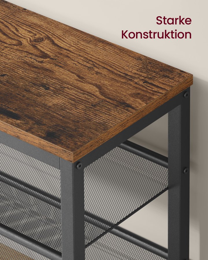VASAGLE 3-lags skoreol, hylder i &eacute;t stykke, skoopbevaringsorganisator med h�vede kanter, industriel stil, nem montering, 28 x 75 x 50 cm, rustik brun og matsort LSB070KD02