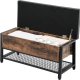 VASAGLE benk, m. PU-pute, 1 hylle og oppbevaringsplass - rustikk brun sponplate og sort stl (100x40)