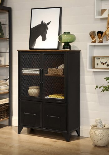 VASAGLE Schrank, mit 4 Türen und 1 Regal – rustikale braune Spanplatte und mattschwarzer Stahl