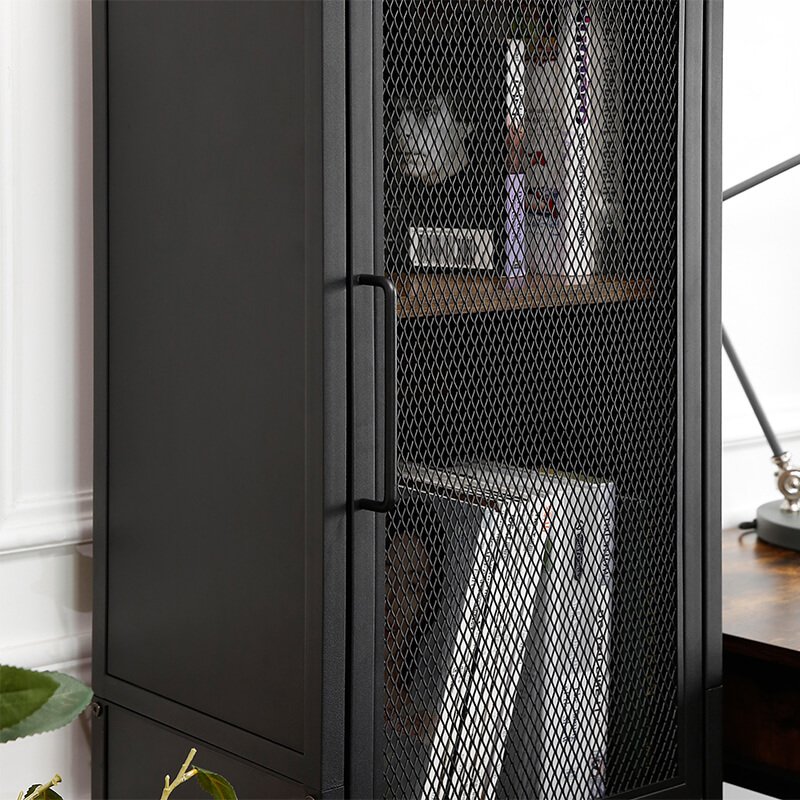 VASAGLE Hochschrank, mit 3 Türen und 2 Einlegeböden – rustikale braune Spanplatte und mattschwarzer Stahl