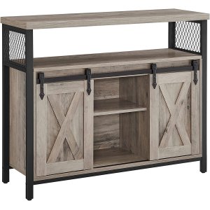 VASAGLE sknk, m. 2 skydelger og justerbare hylder - greige spnplade og sort stl