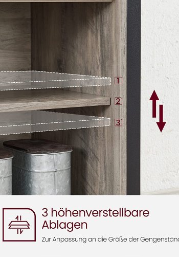 VASAGLE Sideboard, mit 2 Schiebetüren und verstellbaren Einlegeböden – graue Spanplatte und schwarzer Stahl