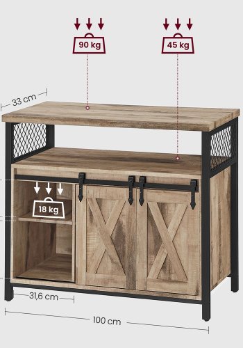 VASAGLE Spisebordssk�nk, K�kkenskab, Opbevaringsskab, 108,5x43,5x20 cm, LSC092B50