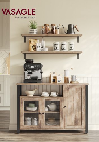 VASAGLE F�rvaringssk�p, sk�nk, buff�bord med 3 d�rrar, f�r matsal, vardagsrum, k�k, 33 x 110 x 75 cm, industriell stil, kamelbrun och bl�cksvart LSC096B50