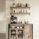 VASAGLE Opbevaringsskab, sk�nk, buffetbord med 3 d�re, til spisestue, stue, k�kken, 33 x 110 x 75 cm, industriel stil, kamelbrun og bl�ksort LSC096B50