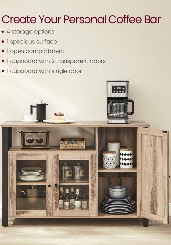 VASAGLE F�rvaringssk�p, sk�nk, buff�bord med 3 d�rrar, f�r matsal, vardagsrum, k�k, 33 x 110 x 75 cm, industriell stil, kamelbrun och bl�cksvart LSC096B50
