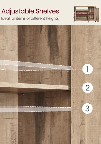 VASAGLE Opbevaringsskab, sk�nk, buffetbord med 3 d�re, til spisestue, stue, k�kken, 33 x 110 x 75 cm, industriel stil, kamelbrun og bl�ksort LSC096B50