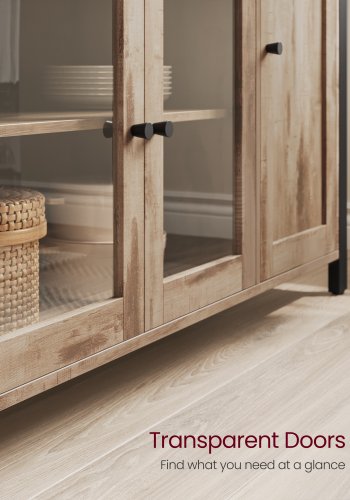 VASAGLE Opbevaringsskab, sk�nk, buffetbord med 3 d�re, til spisestue, stue, k�kken, 33 x 110 x 75 cm, industriel stil, kamelbrun og bl�ksort LSC096B50
