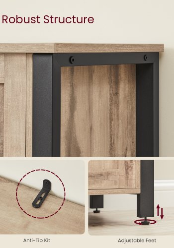 VASAGLE Opbevaringsskab, sk�nk, buffetbord med 3 d�re, til spisestue, stue, k�kken, 33 x 110 x 75 cm, industriel stil, kamelbrun og bl�ksort LSC096B50