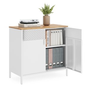 Gulvst�ende opbevaringsskab med d�r, justerbar hylde, pladsbesparende sk�nk, hvid