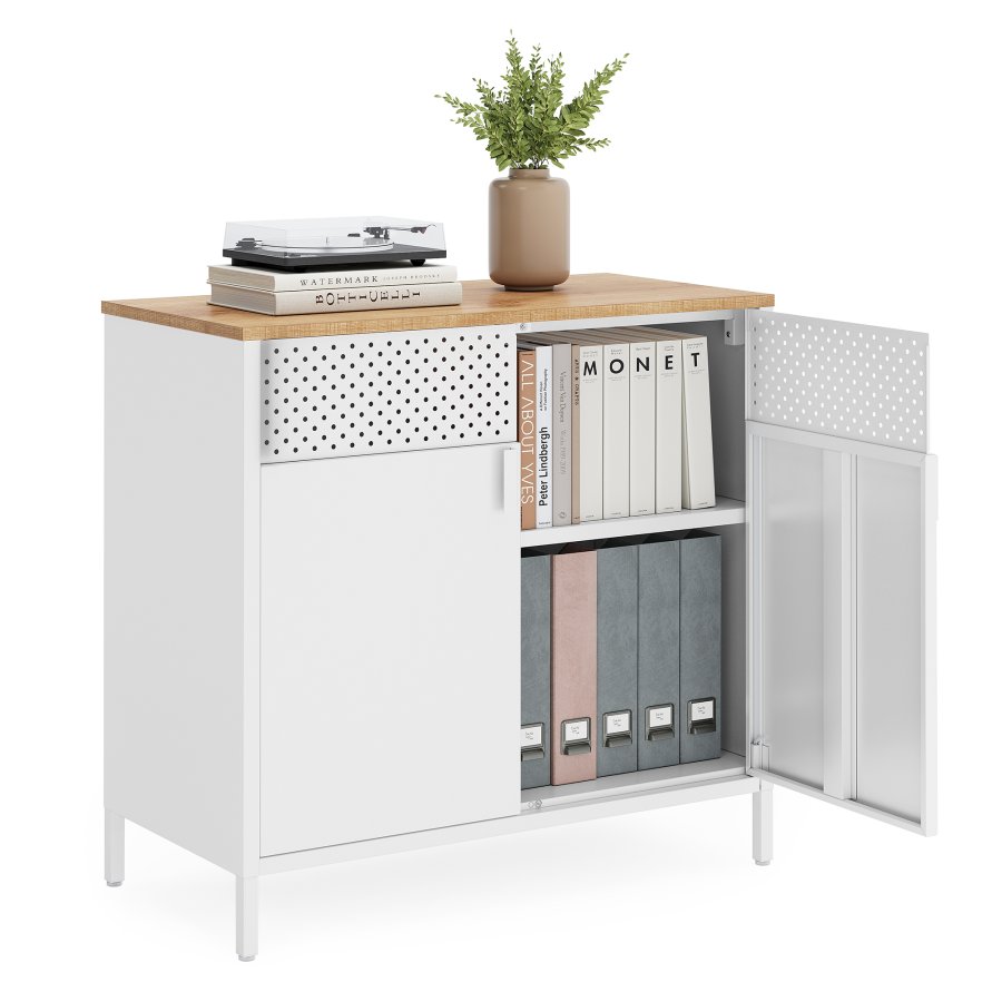 Gulvst�ende opbevaringsskab med d�r, justerbar hylde, pladsbesparende sk�nk, hvid