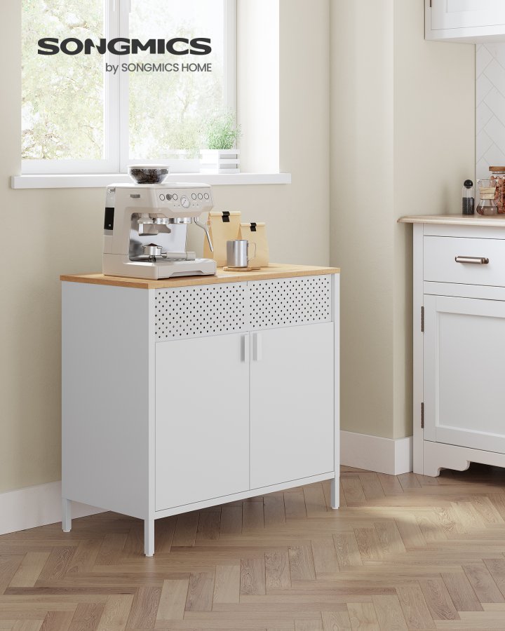 Gulvst�ende opbevaringsskab med d�r, justerbar hylde, pladsbesparende sk�nk, hvid