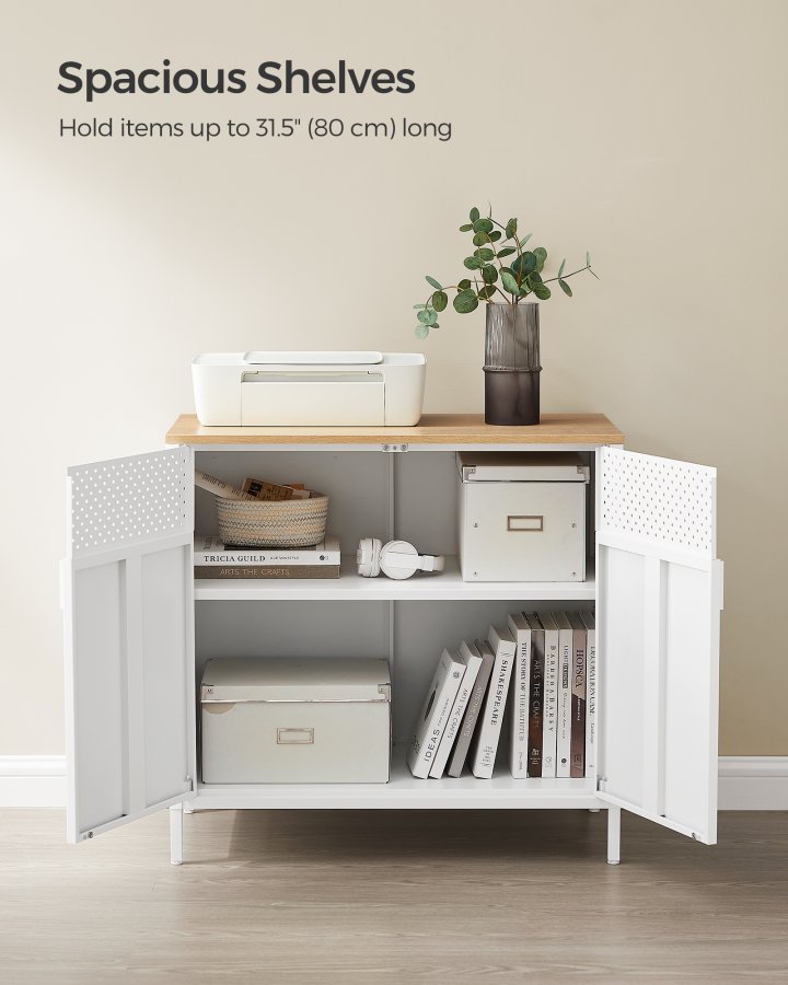 Gulvst�ende opbevaringsskab med d�r, justerbar hylde, pladsbesparende sk�nk, hvid
