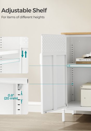 Gulvst�ende opbevaringsskab med d�r, justerbar hylde, pladsbesparende sk�nk, hvid