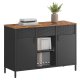 SONGMICS Opbevaringsskab, Metalskab, Sk�nk med 2 D�re, Magnetisk Lukning, Justerbare Hylder, St�lramme, Rustik Brun og Mat Sort ULSC204B01