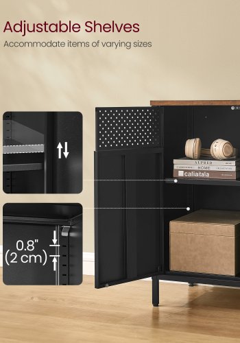 SONGMICS Opbevaringsskab, Metalskab, Sk�nk med 2 D�re, Magnetisk Lukning, Justerbare Hylder, St�lramme, Rustik Brun og Mat Sort ULSC204B01