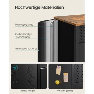 SONGMICS Opbevaringsskab, Metalskab med 4 D�re, 40 x 141 x 76 cm, Magnetisk Lukning, Justerbare Hylder, St�lramme, Rustik Brun og Bl�ksort LSC205BD01
