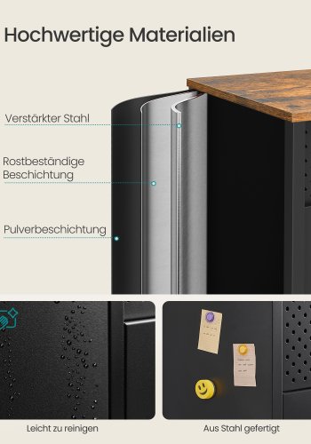 SONGMICS oppbevaringsskap, metallskap med 4 d�rer, 40 x 141 x 76 cm, magnetisk lukking, justerbare hyller, st�lramme, rustikk brun og blekksvart LSC205BD01