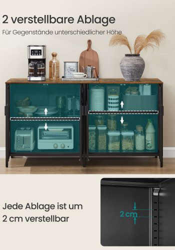 SONGMICS oppbevaringsskap, metallskap med 4 d�rer, 40 x 141 x 76 cm, magnetisk lukking, justerbare hyller, st�lramme, rustikk brun og blekksvart LSC205BD01