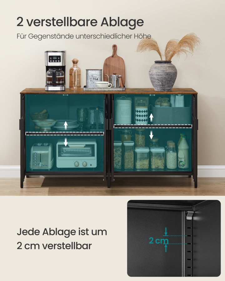 SONGMICS Opbevaringsskab, Metalskab med 4 D�re, 40 x 141 x 76 cm, Magnetisk Lukning, Justerbare Hylder, St�lramme, Rustik Brun og Bl�ksort LSC205BD01