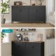 SONGMICS Opbevaringsskab, Metalskab med 4 D�re, 40 x 141 x 76 cm, Magnetisk Lukning, Justerbare Hylder, St�lramme, Rustik Brun og Bl�ksort LSC205BD01