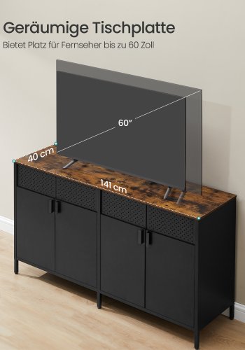 SONGMICS Opbevaringsskab, Metalskab med 4 D�re, 40 x 141 x 76 cm, Magnetisk Lukning, Justerbare Hylder, St�lramme, Rustik Brun og Bl�ksort LSC205BD01