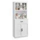 VASAGLE K�kkenskab Multifunktionelt Opbevaringsskab med Justerbare Hylder Mikrob�lgeovnsskuffe Glard�re Kabelhul Moderne Stil Hvid LSC361W21