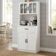 VASAGLE K�kkenskab Multifunktionelt Opbevaringsskab med Justerbare Hylder Mikrob�lgeovnsskuffe Glard�re Kabelhul Moderne Stil Hvid LSC361W21