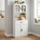 VASAGLE K�kkenskab Multifunktionelt Opbevaringsskab med Justerbare Hylder Mikrob�lgeovnsskuffe Glard�re Kabelhul Moderne Stil Hvid LSC361W21