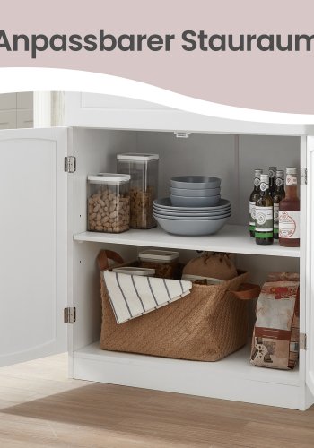VASAGLE K�kkenskab Multifunktionelt Opbevaringsskab med Justerbare Hylder Mikrob�lgeovnsskuffe Glard�re Kabelhul Moderne Stil Hvid LSC361W21