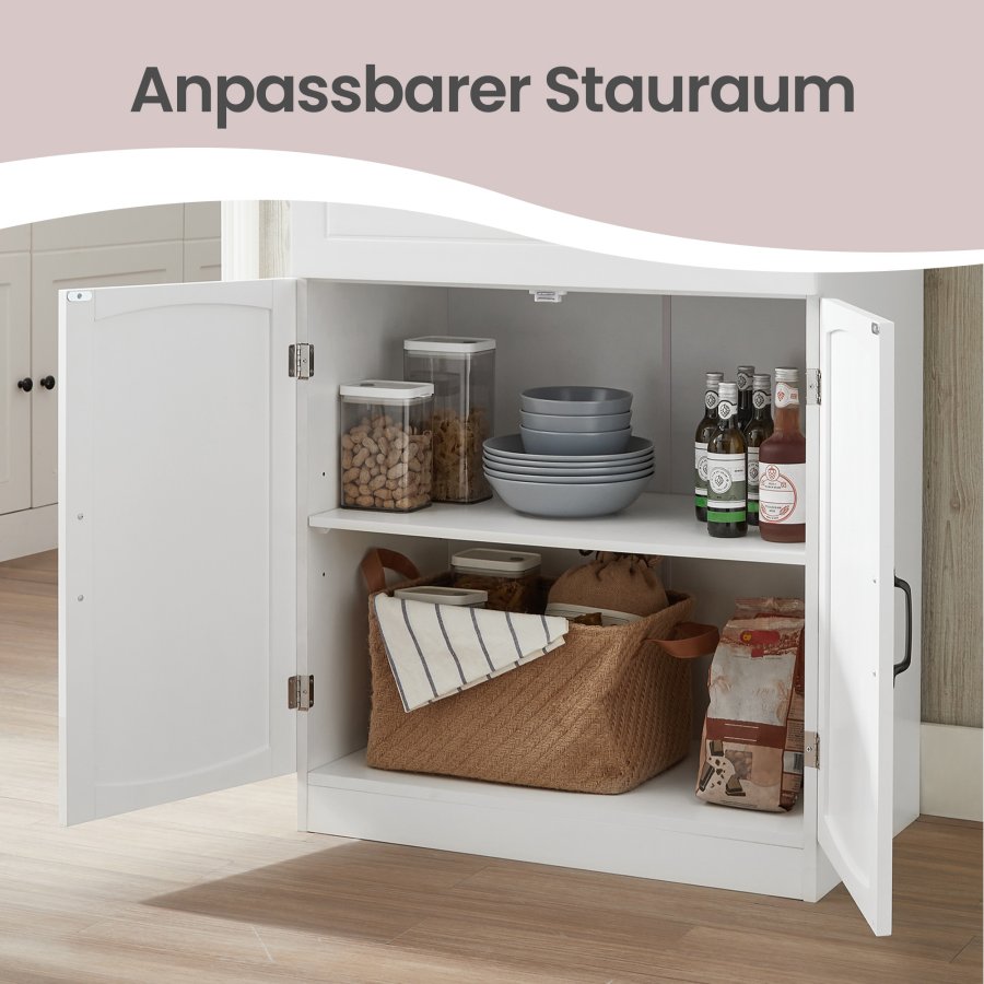VASAGLE K�kkenskab Multifunktionelt Opbevaringsskab med Justerbare Hylder Mikrob�lgeovnsskuffe Glard�re Kabelhul Moderne Stil Hvid LSC361W21