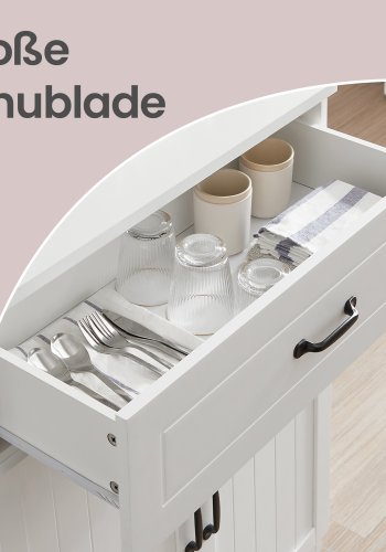 VASAGLE K�kkenskab Multifunktionelt Opbevaringsskab med Justerbare Hylder Mikrob�lgeovnsskuffe Glard�re Kabelhul Moderne Stil Hvid LSC361W21