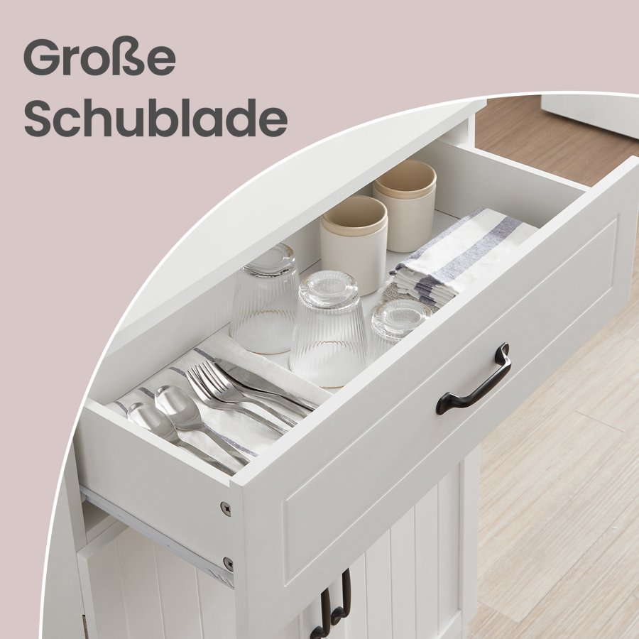 VASAGLE K�kkenskab Multifunktionelt Opbevaringsskab med Justerbare Hylder Mikrob�lgeovnsskuffe Glard�re Kabelhul Moderne Stil Hvid LSC361W21
