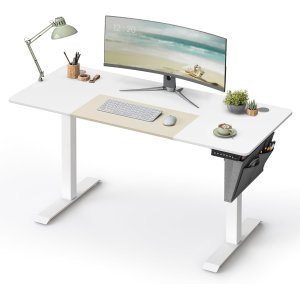 SONGMICS forhyet nedre bord, rektangulrt - hvit sponplate og hvitt stl (60x140)