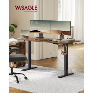 VASAGLE LSD021B01 H�jdejusterbart elektrisk skrivebordsstel, skrivebordsstativ, uden bordplade, med 2 kroge, hukommelsesfunktion med 3 h�jder, st�l, bl�ksort