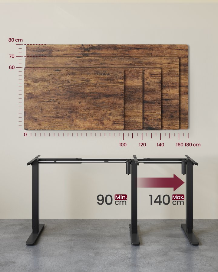 VASAGLE LSD021B01 H�jdejusterbart elektrisk skrivebordsstel, skrivebordsstativ, uden bordplade, med 2 kroge, hukommelsesfunktion med 3 h�jder, st�l, bl�ksort