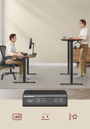 VASAGLE LSD021B01 H�jdejusterbart elektrisk skrivebordsstel, skrivebordsstativ, uden bordplade, med 2 kroge, hukommelsesfunktion med 3 h�jder, st�l, bl�ksort