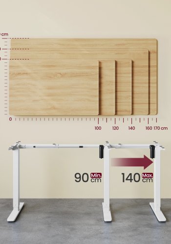 VASAGLE Elektrisk h�jdejusterbart skrivebord, h�ve-s�nkebordsstel, bordstativ uden bordplade med 2 kroge, 3 h�jdehukommelsesfunktioner, st�l, mat hvid LSD021W01