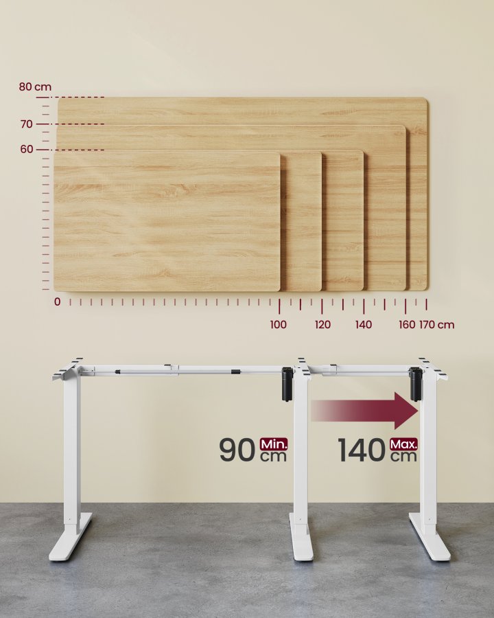 VASAGLE Elektrisk h�jdejusterbart skrivebord, h�ve-s�nkebordsstel, bordstativ uden bordplade med 2 kroge, 3 h�jdehukommelsesfunktioner, st�l, mat hvid LSD021W01