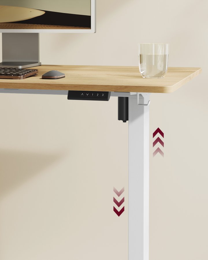 VASAGLE Elektrisk h�jdejusterbart skrivebord, h�ve-s�nkebordsstel, bordstativ uden bordplade med 2 kroge, 3 h�jdehukommelsesfunktioner, st�l, mat hvid LSD021W01