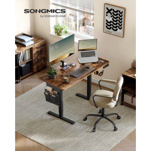 SONGMICS LSD132K01 H�jdejusterbart elektrisk skrivebord, 60 x 120 x 72120 cm, hukommelsesfunktion med 4 h�jder, til hjemmekontor, arbejdsv�relse, vintage brun, bl�ksort