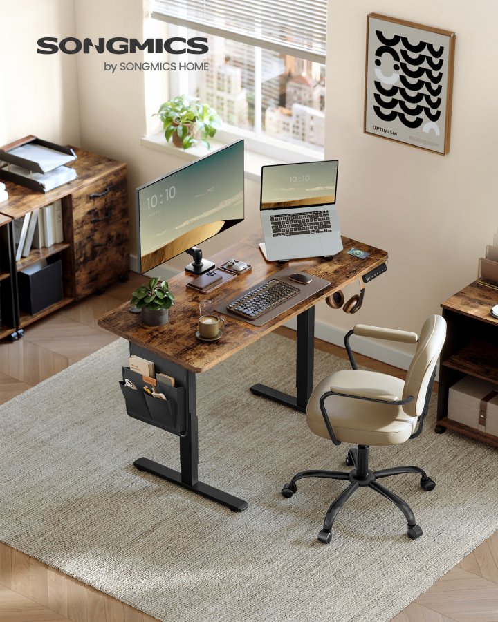 SONGMICS LSD132K01 H&ouml;henverstellbarer elektrischer Schreibtisch, 60 x 120 x 72120 cm, Memory-Funktion mit 4 H&ouml;hen, f&uuml;r Homeoffice und Arbeitszimmer, Vintage-Braun, Tintenschwarz