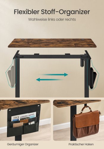 SONGMICS LSD132K01 H&ouml;henverstellbarer elektrischer Schreibtisch, 60 x 120 x 72120 cm, Memory-Funktion mit 4 H&ouml;hen, f&uuml;r Homeoffice und Arbeitszimmer, Vintage-Braun, Tintenschwarz