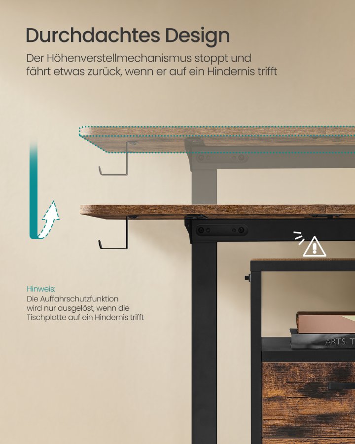 SONGMICS LSD132K01 H&ouml;henverstellbarer elektrischer Schreibtisch, 60 x 120 x 72120 cm, Memory-Funktion mit 4 H&ouml;hen, f&uuml;r Homeoffice und Arbeitszimmer, Vintage-Braun, Tintenschwarz