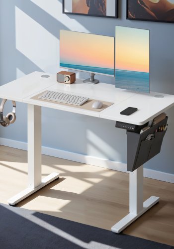 Elektrisk h�ve-s�nkebord, h�jdejusterbart, 120,1 x 60,1 cm, 4 hukommelsesh�jder, til hjemmekontor, hvid