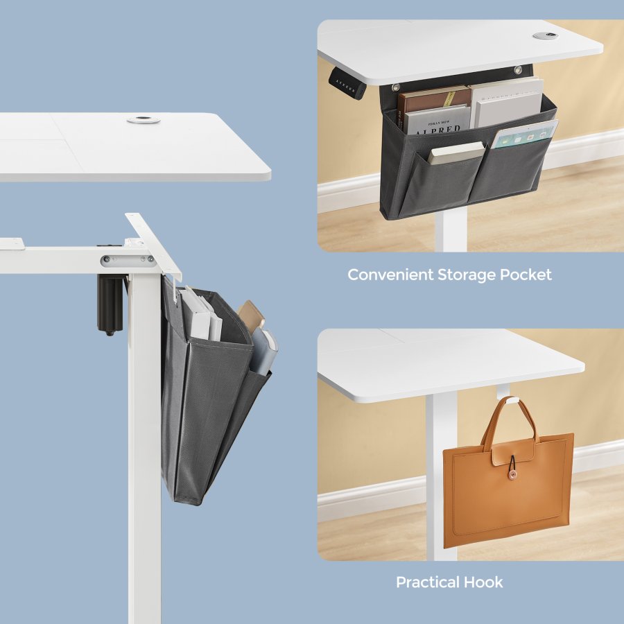 Elektrisk h�ve-s�nkebord, h�jdejusterbart, 120,1 x 60,1 cm, 4 hukommelsesh�jder, til hjemmekontor, hvid