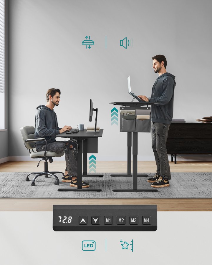 SONGMICS LSD134B01 H�jdejusterbart elektrisk skrivebord, 60 x 140 x (72-120), justerbart bord, hukommelsesfunktion til 4 h�jder, til hjemmekontor, arbejdsv�relse, bl�ksort