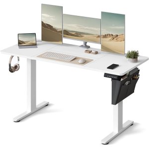 SONGMICS LSD134W01 H�jdejusterbart elektrisk skrivebord, 60 x 140 x 72120 cm, hukommelsesfunktion med 4 h�jder, til hjemmekontor, arbejdsv�relse, Cloud White