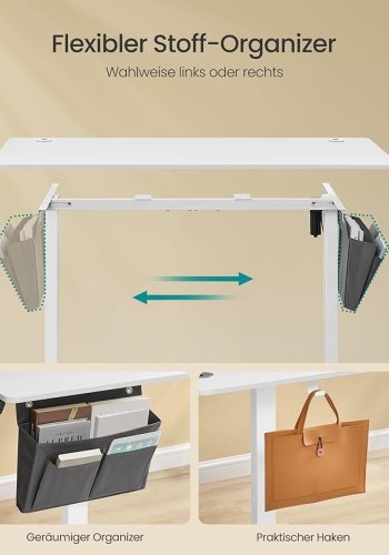 SONGMICS LSD134W01 H�jdejusterbart elektrisk skrivebord, 60 x 140 x 72120 cm, hukommelsesfunktion med 4 h�jder, til hjemmekontor, arbejdsv�relse, Cloud White