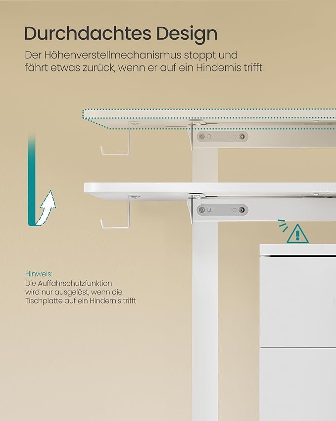 SONGMICS LSD134W01 H�jdejusterbart elektrisk skrivebord, 60 x 140 x 72120 cm, hukommelsesfunktion med 4 h�jder, til hjemmekontor, arbejdsv�relse, Cloud White